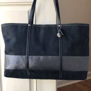 Coach Black & Silver Canvas Tote